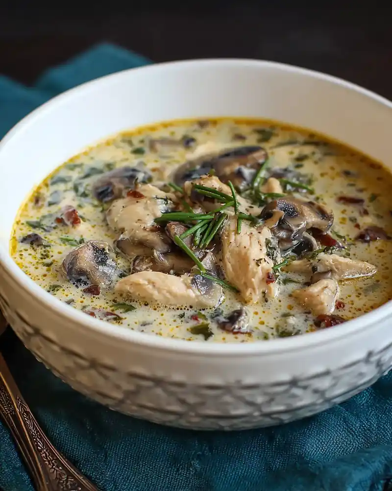 Healthy Soup Recipes 14 low-carb chicken and mushroom soup in bowl