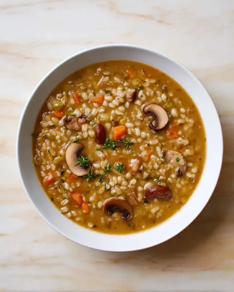 Healthy Soup Recipes : Nourishing, Cozy & Full of Flavor 7 Hearty mushroom and barley soup in a white bowl
