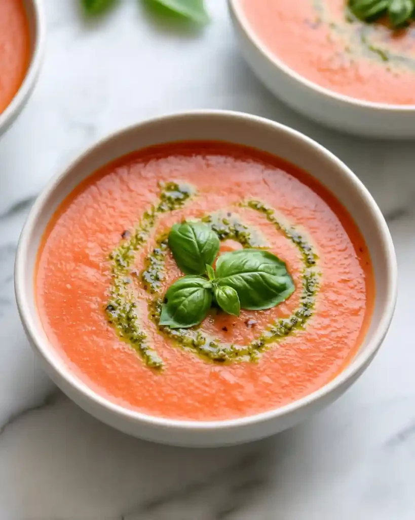 Healthy Soup Recipes : Nourishing, Cozy & Full of Flavor 2 Creamy low-carb tomato basil soup with pesto swirl