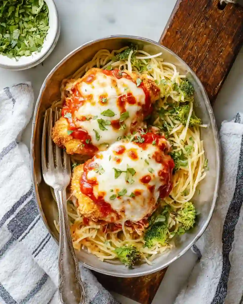 15 Chicken Pasta Recipes for Easy Family Dinners 12 chicken parmesan spaghetti 960x1200 compressed