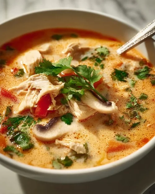 Better Than Takeout Thai Chicken Soup 1 Delicious bowl of homemade Thai chicken soup with fresh herbs and spices